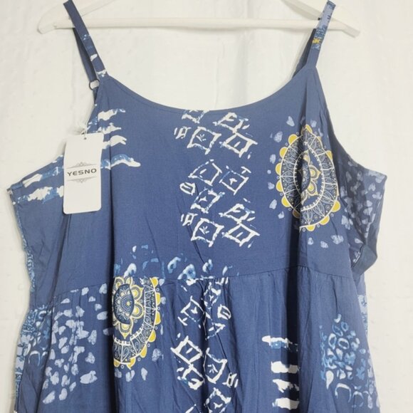 YES/NO Bohemian Summer Blue Patterned Maxi Dress 2XL - Picture 3 of 12